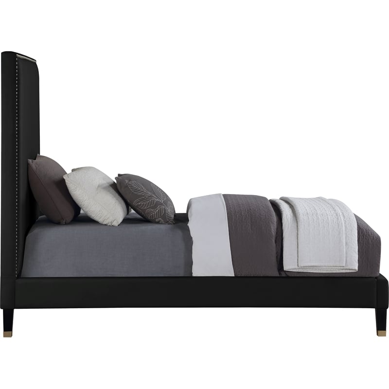 Maklaine Contemporary Soft Rich Black Finish Velvet Twin Bed