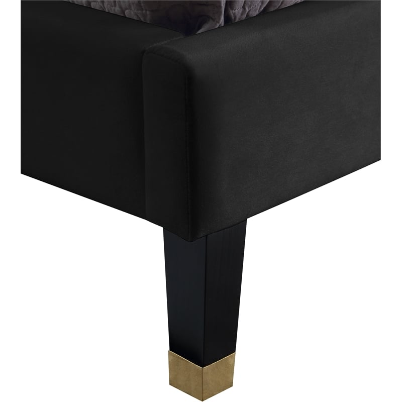 Maklaine Contemporary Soft Rich Black Finish Velvet Twin Bed