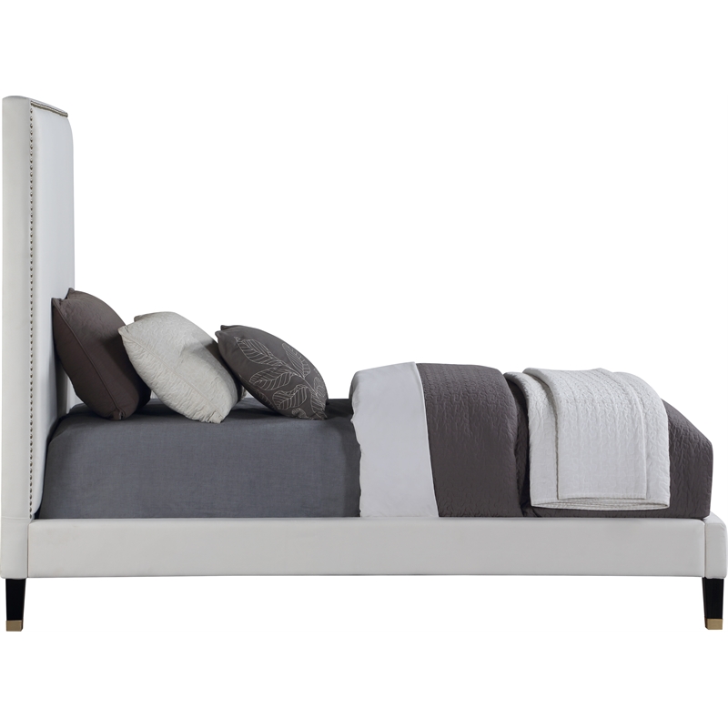 Maklaine Contemporary Soft Rich Cream Finish Velvet Twin Bed