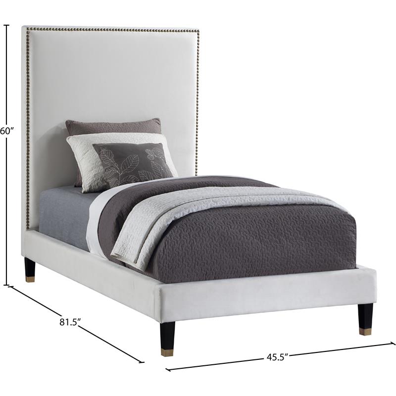 Maklaine Contemporary Soft Rich Cream Finish Velvet Twin Bed