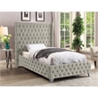 Maklaine Contemporary Soft Rich Cream Finish Velvet Twin Bed