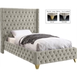 Maklaine Contemporary Soft Rich Cream Finish Velvet Twin Bed