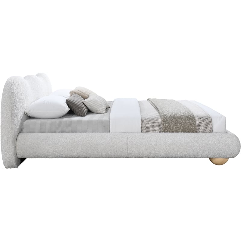 Maklaine Contemporary Boucle Fabric Full Bed in Cream Finish