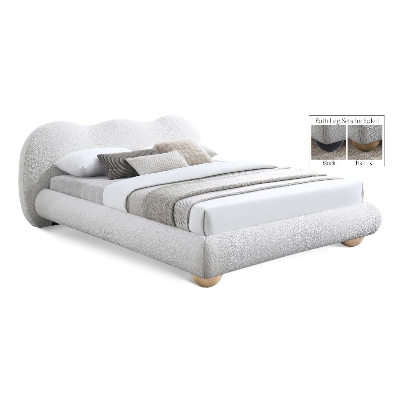 Maklaine Contemporary Boucle Fabric Full Bed in Cream Finish