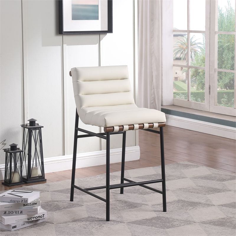 Maklaine Contemporary Soft Cream Vegan Leather Counter Stool