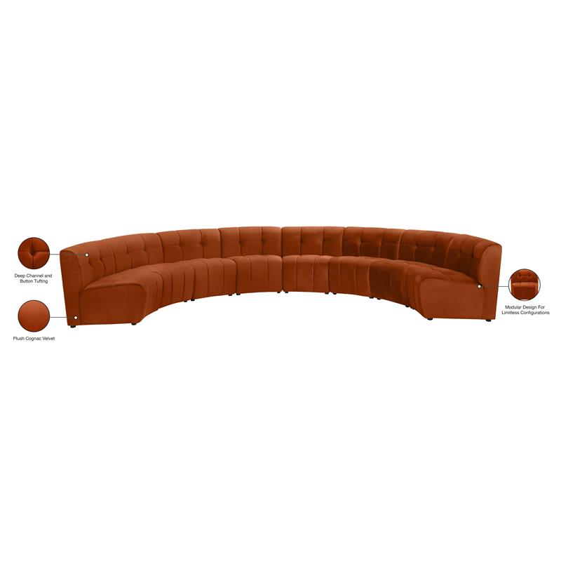 Maklaine Cognac Velvet Upholstered Modular 8 Piece Sectional