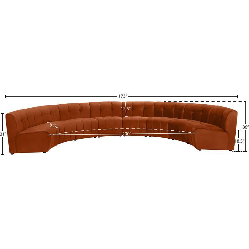Maklaine Cognac Velvet Upholstered Modular 8 Piece Sectional