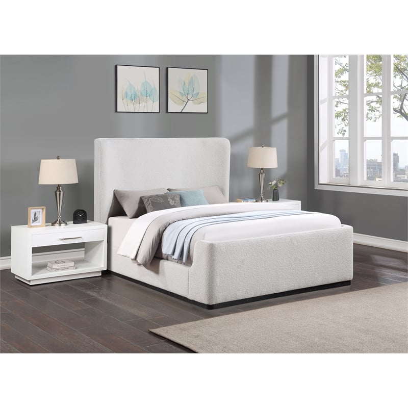 Maklaine Contemporary Soft Rich Cream Finish Fabric Queen Bed