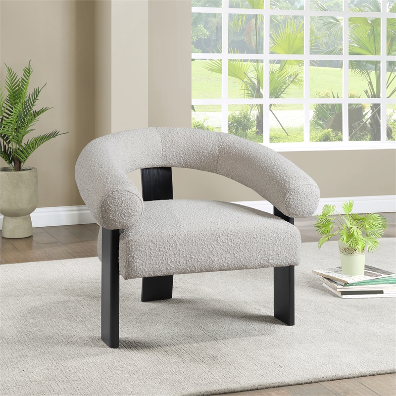 Maklaine Contemporary Cream Finish Boucle Fabric Accent Chair