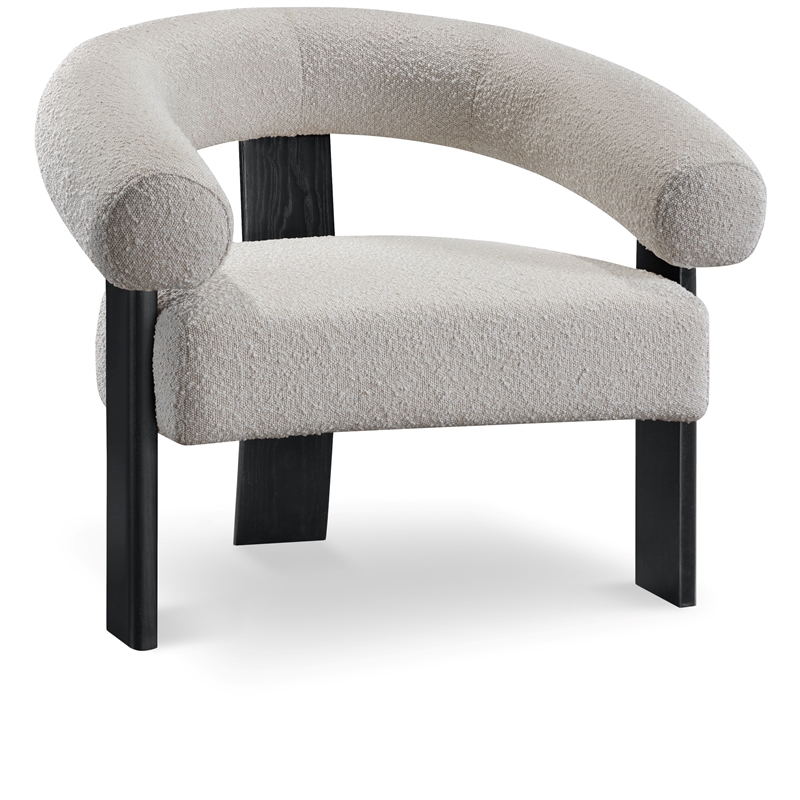 Maklaine Contemporary Cream Finish Boucle Fabric Accent Chair