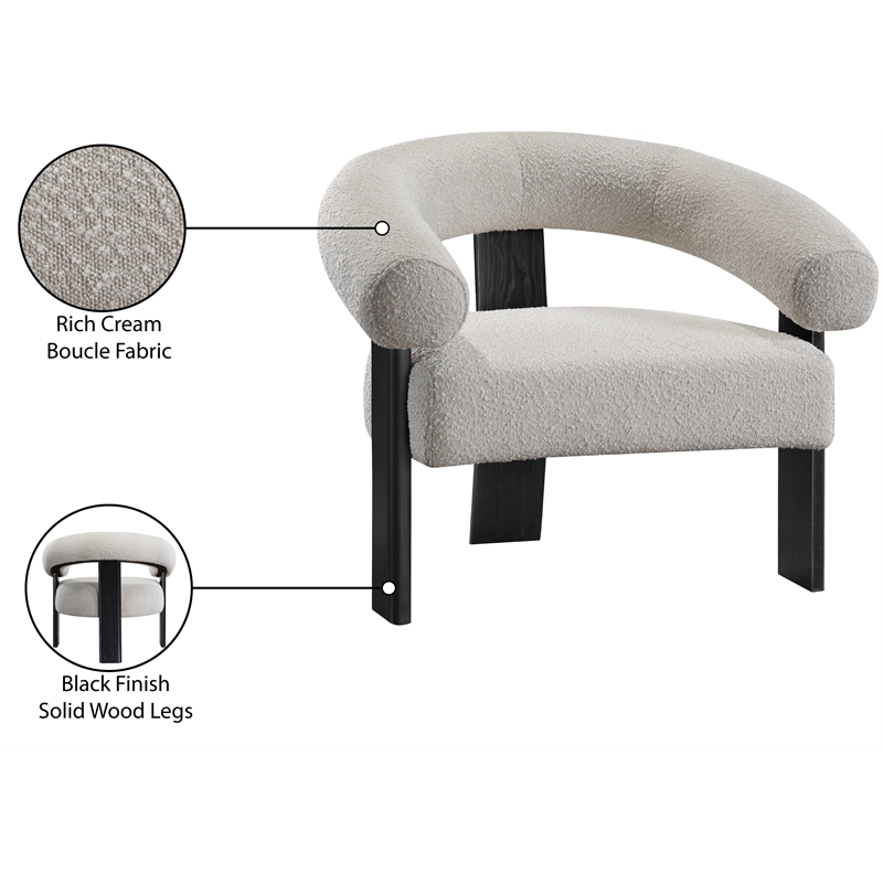 Maklaine Contemporary Cream Finish Boucle Fabric Accent Chair
