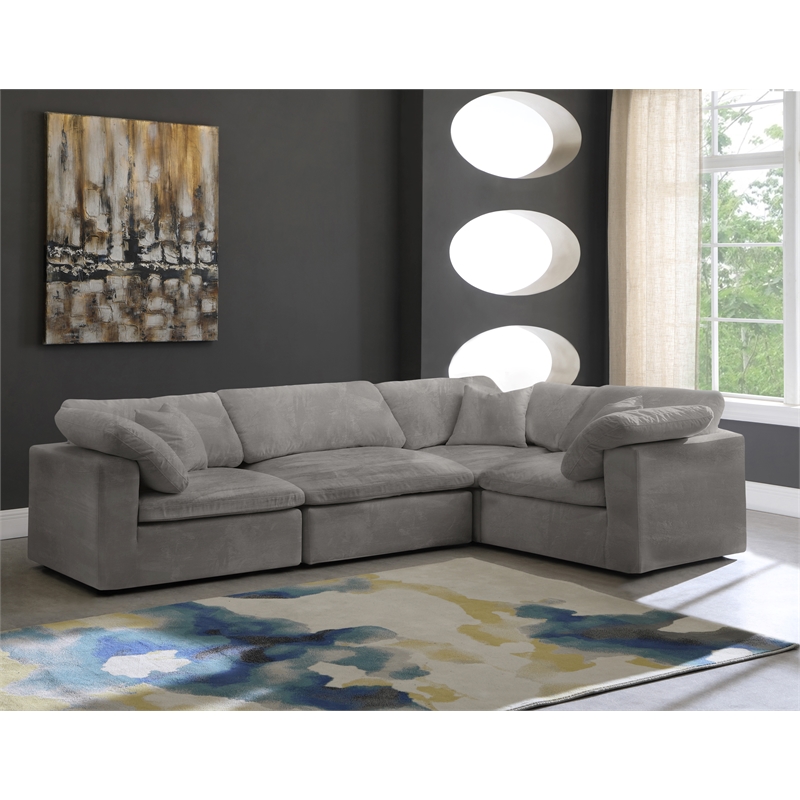 Maklaine Contemporary Velvet Modular Sectional in Gray Finish