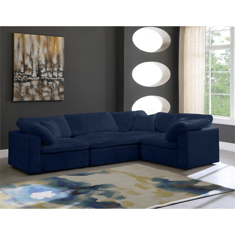 Maklaine Contemporary Velvet Modular Sectional in Navy Finish