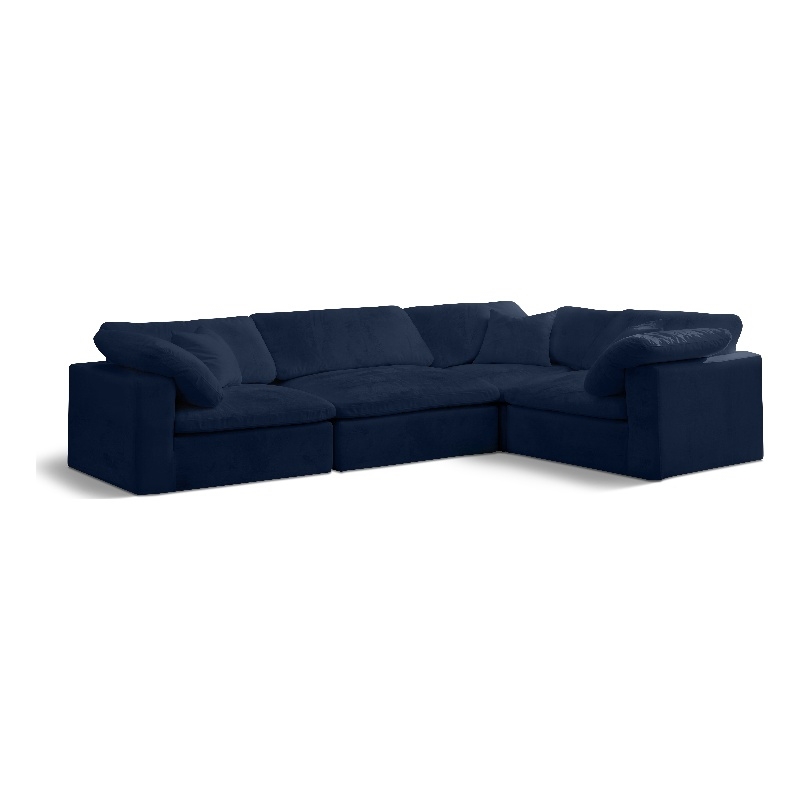 Maklaine Contemporary Velvet Modular Sectional in Navy Finish