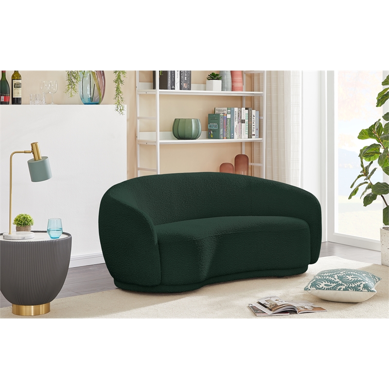Maklaine Contemporary Rich Green Finish Boucle Fabric Loveseat