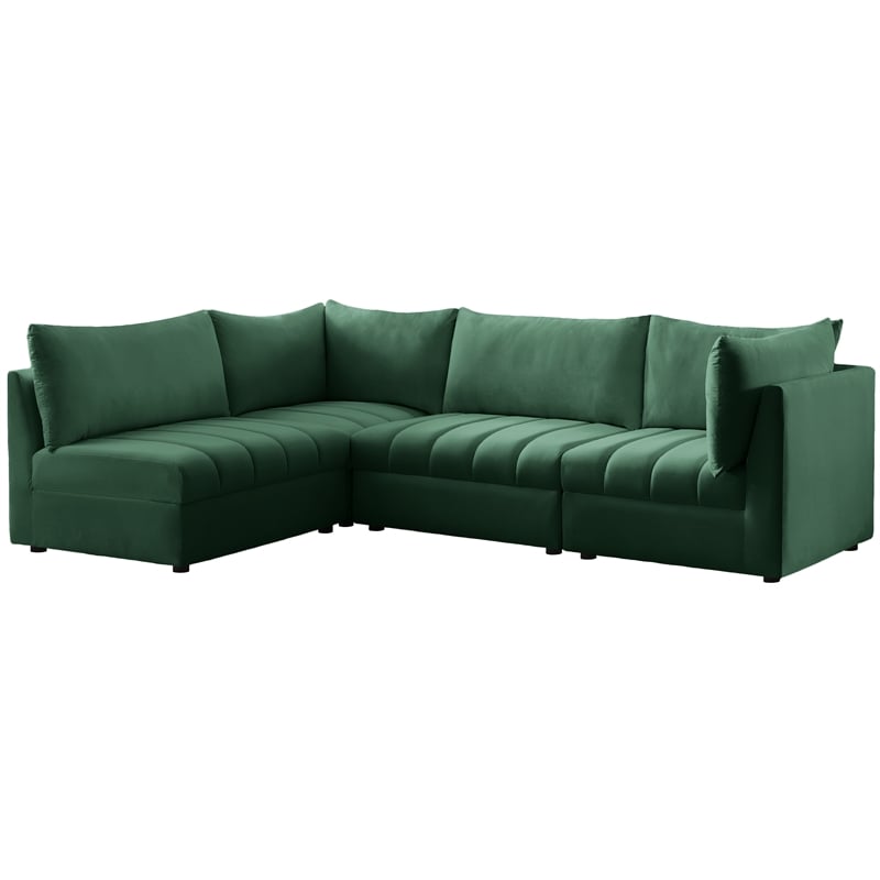 Maklaine Contemporary Velvet Modular Sectional in Green Finish