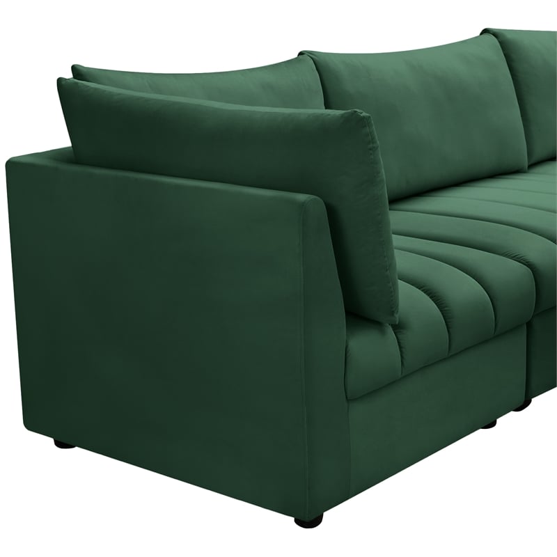 Maklaine Contemporary Velvet Modular Sectional in Green Finish