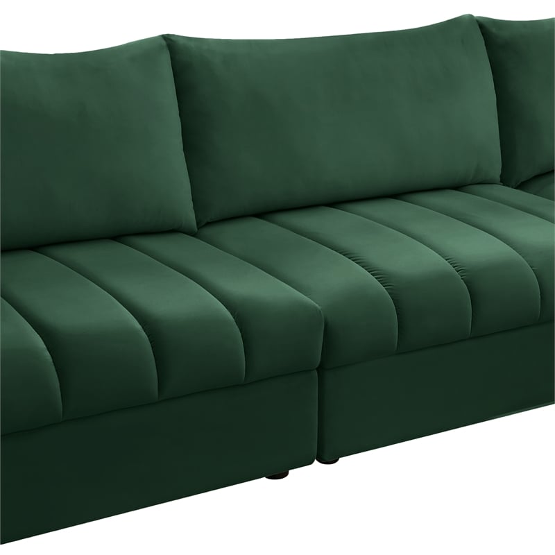 Maklaine Contemporary Velvet Modular Sectional in Green Finish