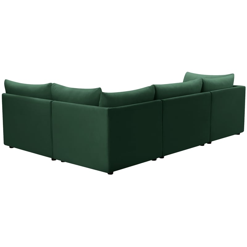 Maklaine Contemporary Velvet Modular Sectional in Green Finish