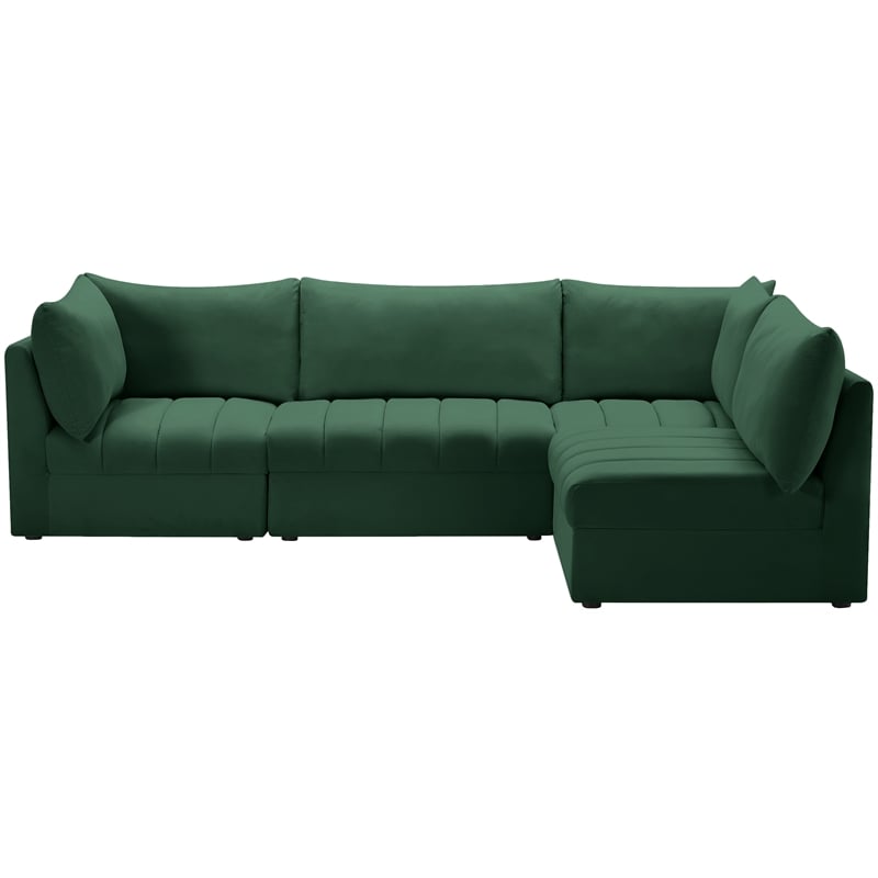 Maklaine Contemporary Velvet Modular Sectional in Green Finish