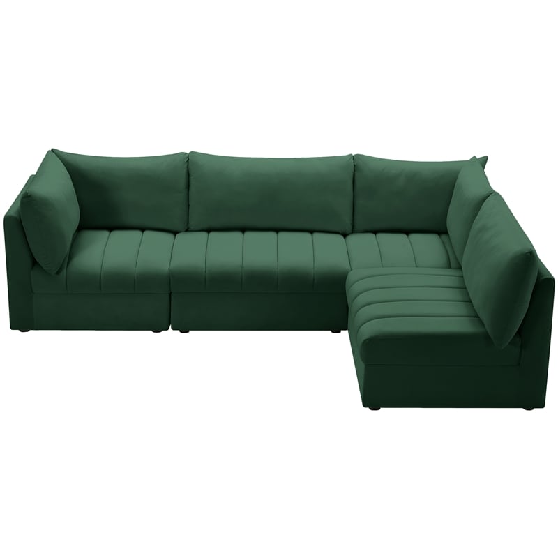 Maklaine Contemporary Velvet Modular Sectional in Green Finish