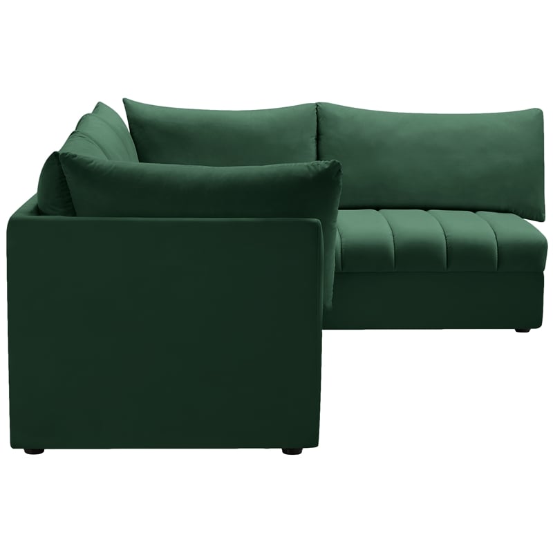 Maklaine Contemporary Velvet Modular Sectional in Green Finish