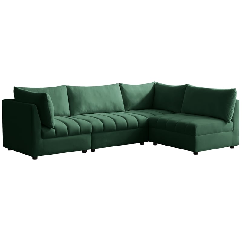 Maklaine Contemporary Velvet Modular Sectional in Green Finish