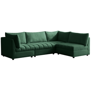 Maklaine Contemporary Velvet Modular Sectional in Green Finish