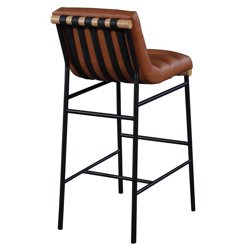 Maklaine Contemporary Vegan Leather Bar Stool in Cognac Finish
