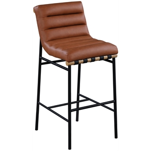 Maklaine Contemporary Vegan Leather Bar Stool in Cognac Finish