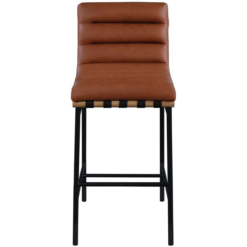 Maklaine Contemporary Vegan Leather Bar Stool in Cognac Finish