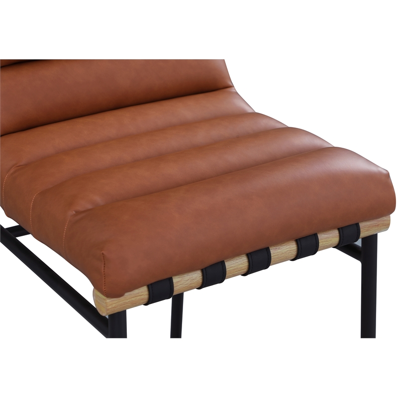 Maklaine Contemporary Vegan Leather Bar Stool in Cognac Finish