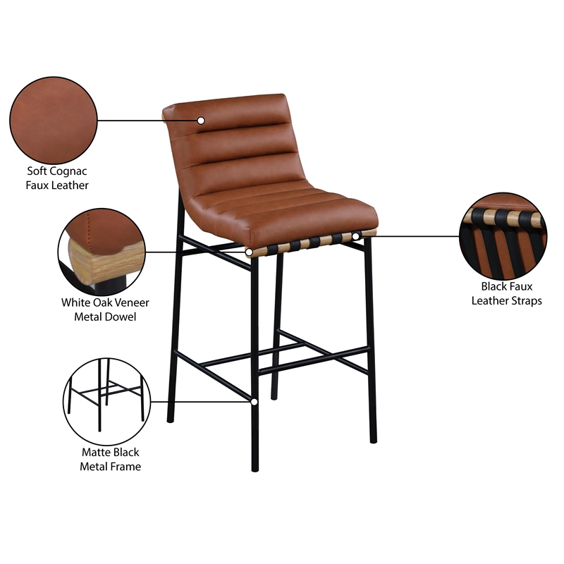 Maklaine Contemporary Vegan Leather Bar Stool in Cognac Finish