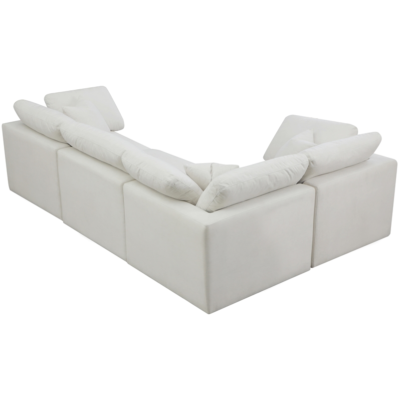 Maklaine Contemporary Velvet Modular Sectional in Cream Finish
