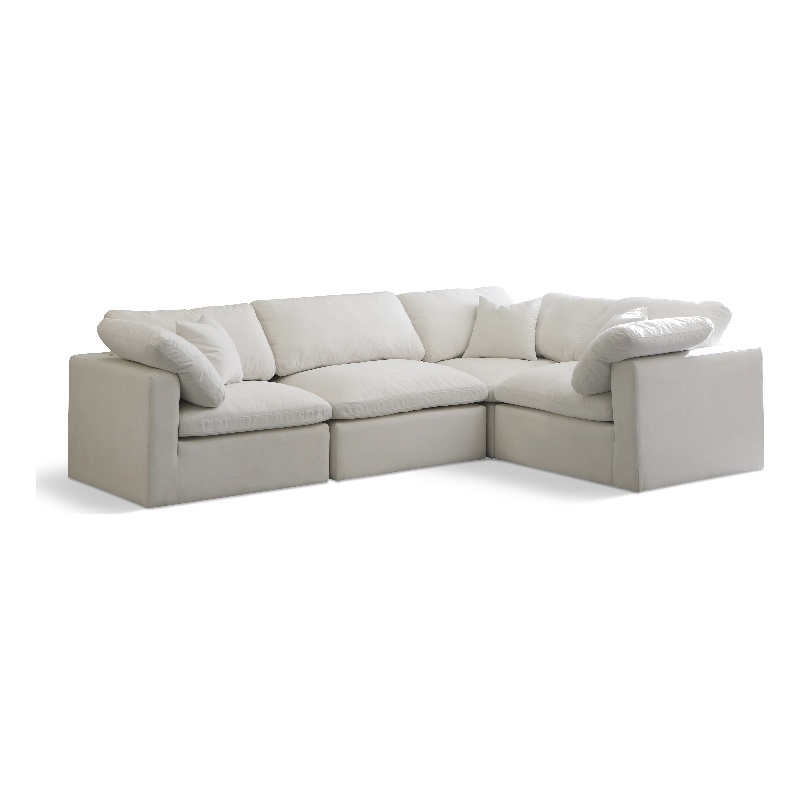 Maklaine Contemporary Velvet Modular Sectional in Cream Finish