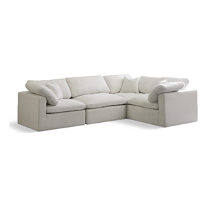 Maklaine Contemporary Velvet Modular Sectional in Cream Finish