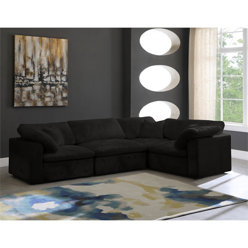 Maklaine Contemporary Velvet Modular Sectional in Black Finish