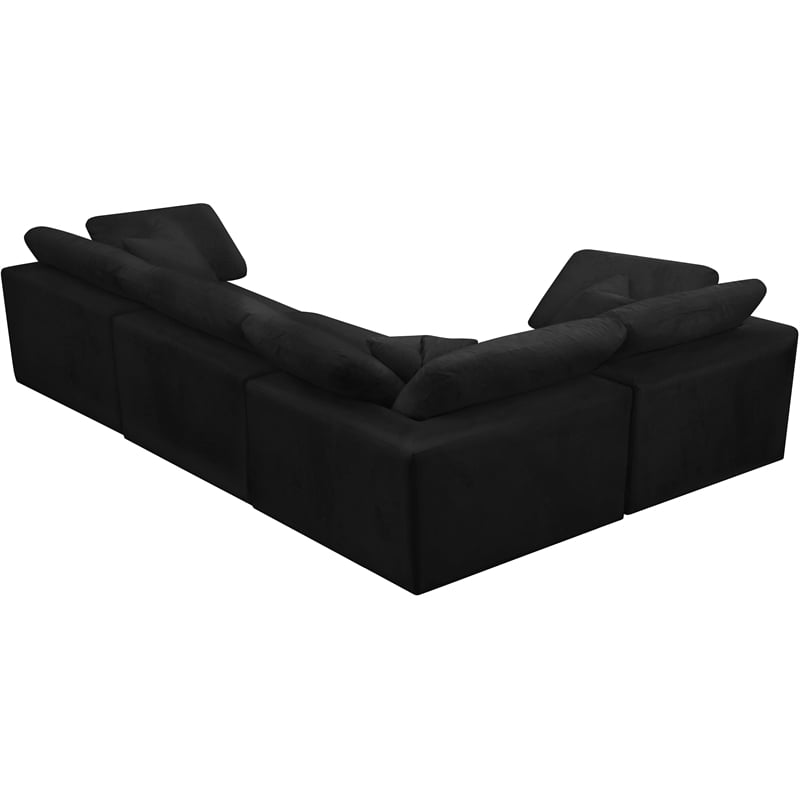 Maklaine Contemporary Velvet Modular Sectional in Black Finish