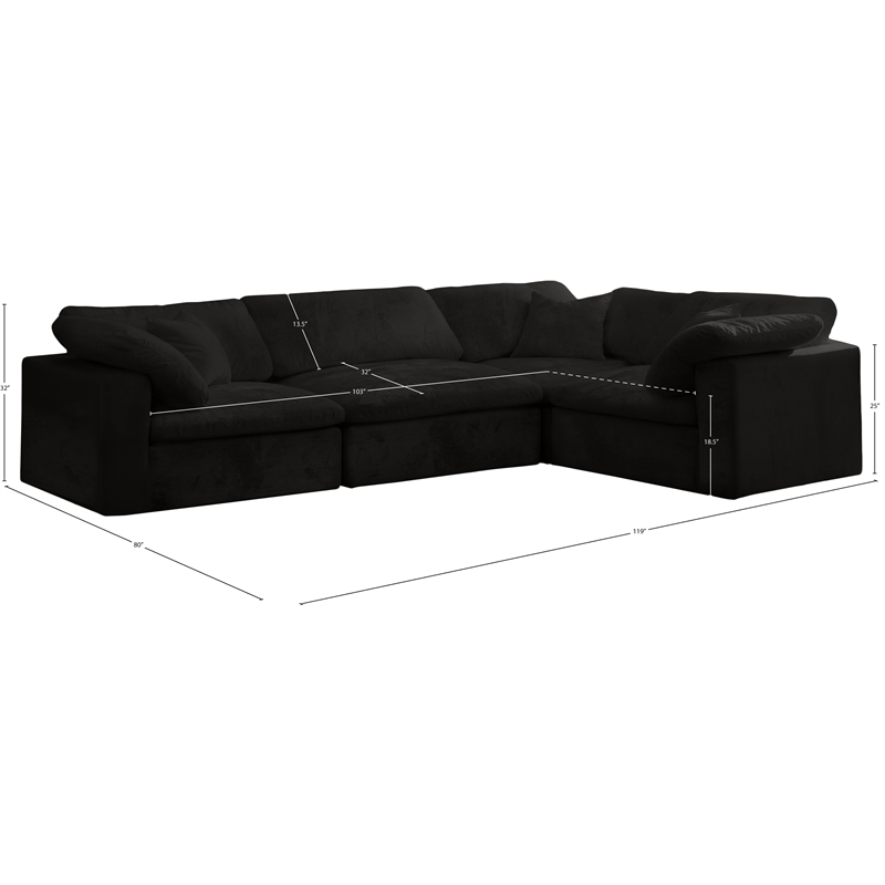 Maklaine Contemporary Velvet Modular Sectional in Black Finish
