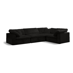 Maklaine Contemporary Velvet Modular Sectional in Black Finish