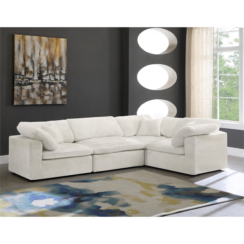 Maklaine Contemporary Velvet Modular Sectional in Cream Finish
