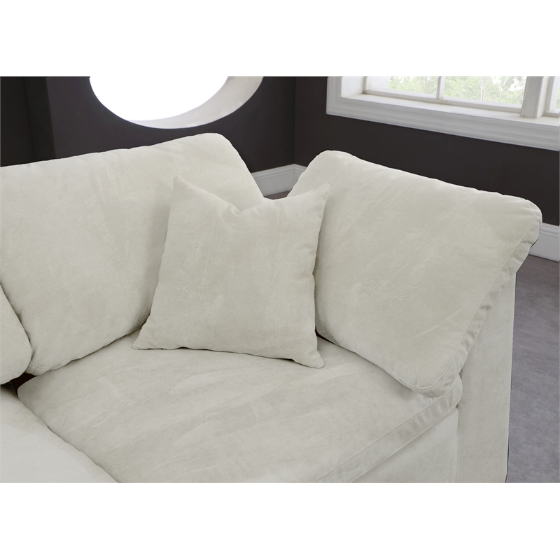 Maklaine Contemporary Velvet Modular Sectional in Cream Finish