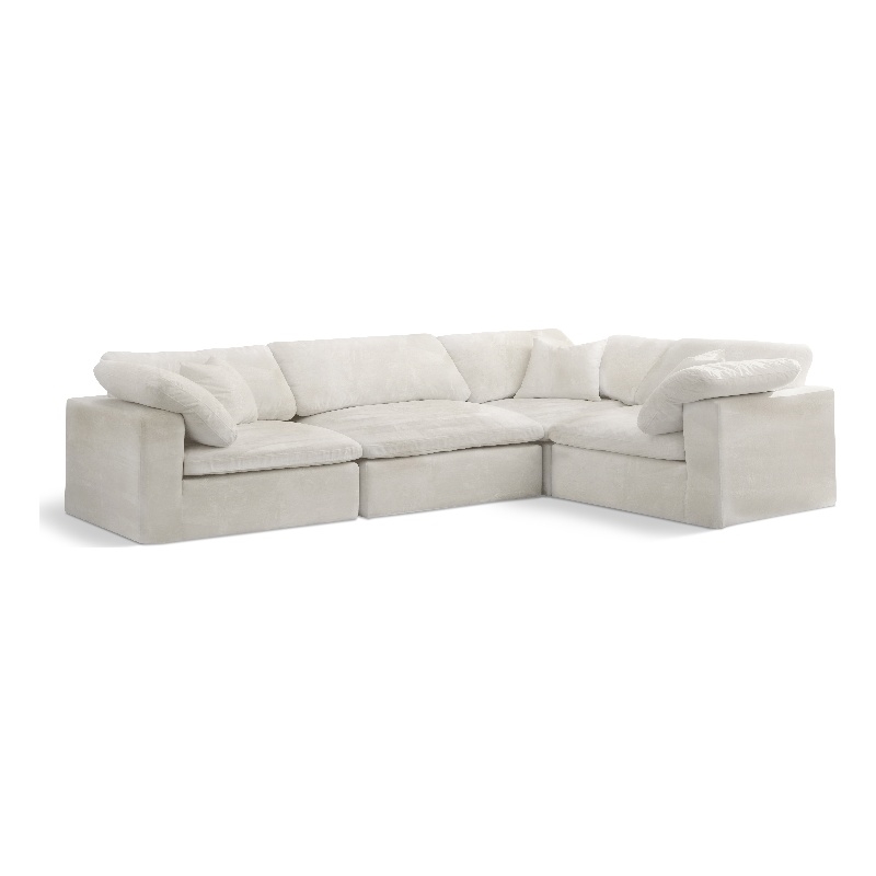 Maklaine Contemporary Velvet Modular Sectional in Cream Finish