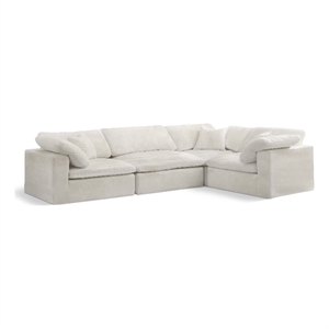 Maklaine Contemporary Velvet Modular Sectional in Cream Finish
