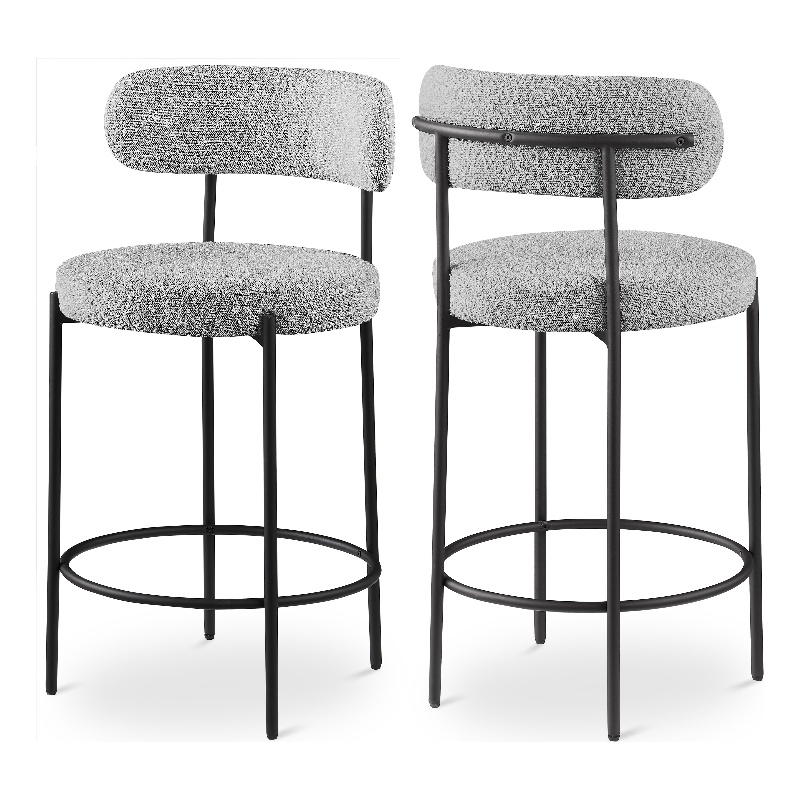 Maklaine Contemporary Rich Gray Boucle Fabric Stool (Set of 2)