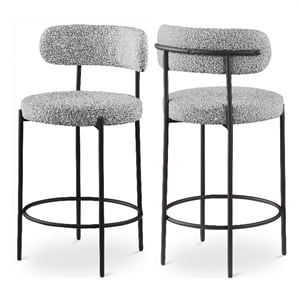 Maklaine Contemporary Rich Gray Boucle Fabric Stool (Set of 2)
