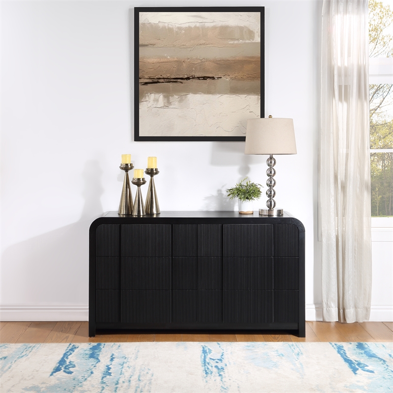 Maklaine Contemporary Soft Rich Black Finish Oak Veneer Dresser
