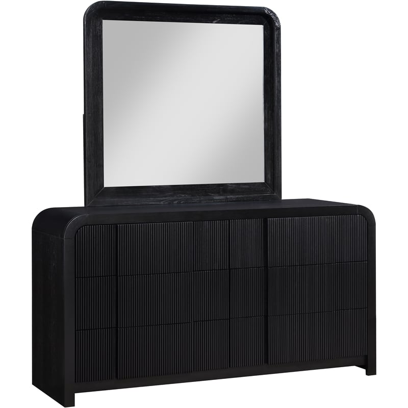 Maklaine Contemporary Soft Rich Black Finish Oak Veneer Dresser
