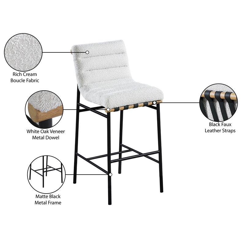 Maklaine Contemporary Rich Cream Finish Boucle Fabric Bar Stool
