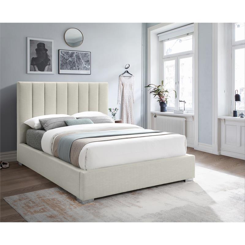 Maklaine Contemporary Rich Beige Linen Textured Fabric Full Bed